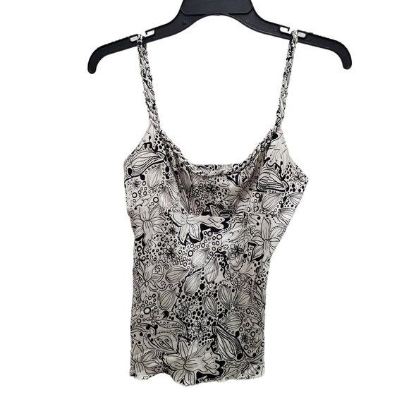 Bebe Women's Y2K 2000s White Black Artsy Floral Print Silk Braided Strap Cami S - Picture 1 of 7